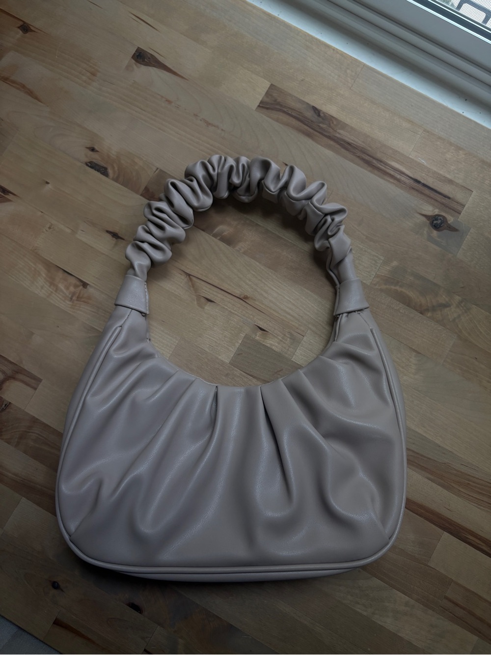 Ruched Handle Shoulder Bag in Light Taupe